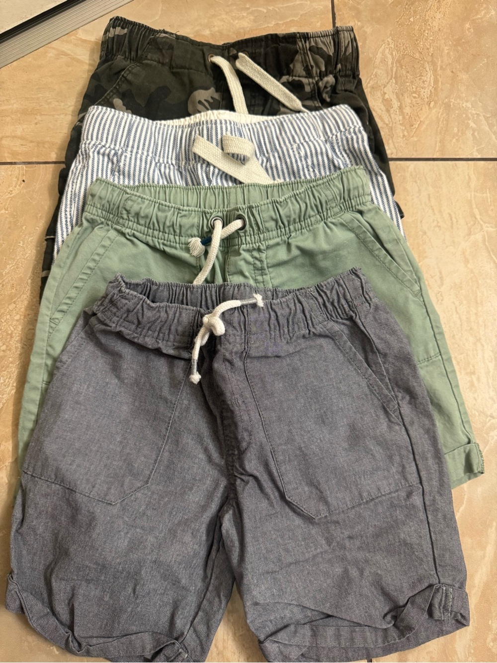 Bundle of 4:  & Jack -Pack Pull-On Shorts - Gray, Green, Blue Stripe, Camouflage